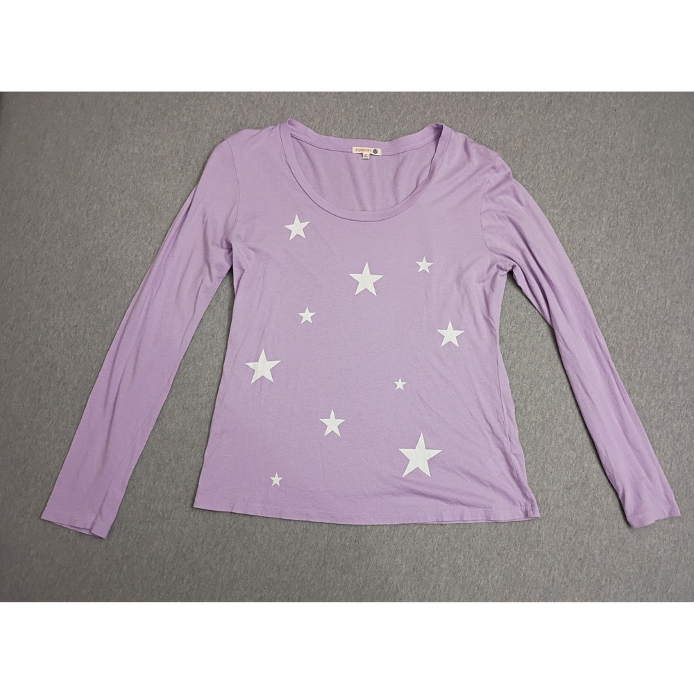 Sundry Women Purple Star Print Long Sleeve Scoop Neck Tee Shirt Size 2 Med Fairy